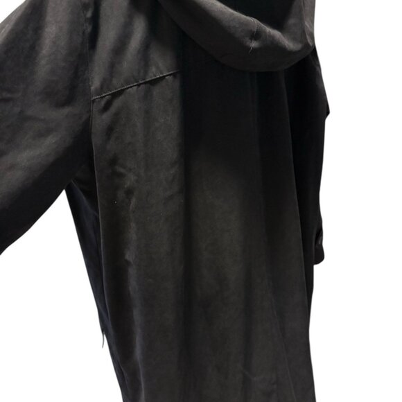 Herman Kay Long Black Hooded Maxi Overcoat Raincoat Button Front Pocket Size 1X - Picture 5 of 8